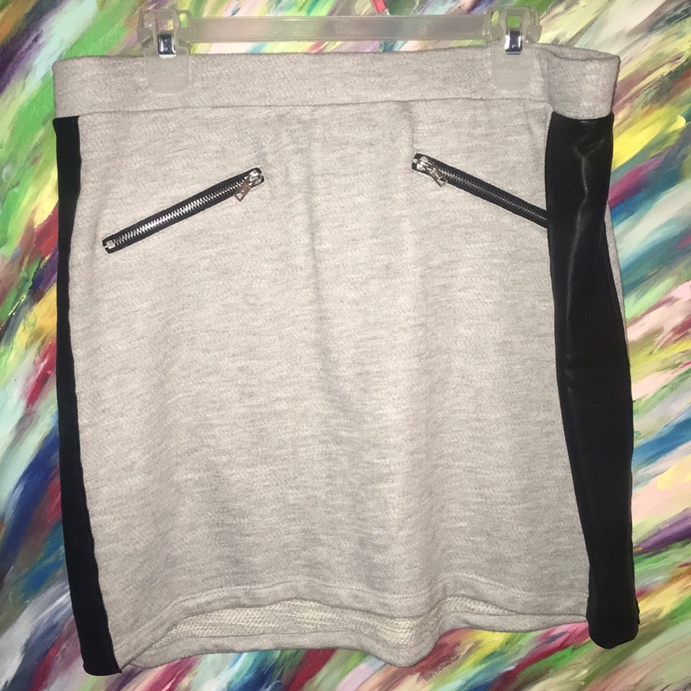 Grey skirt with black accent and faux zippers